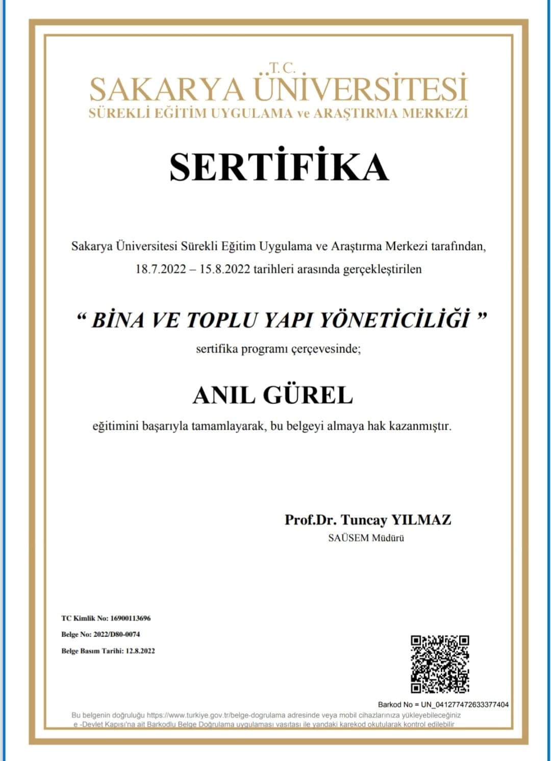 Bina ve Toplu Yapı Yöneticiliği Sertifikası